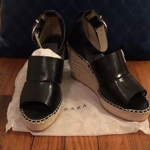 euro sz 40 black espadrille wedges. new w/ tags.